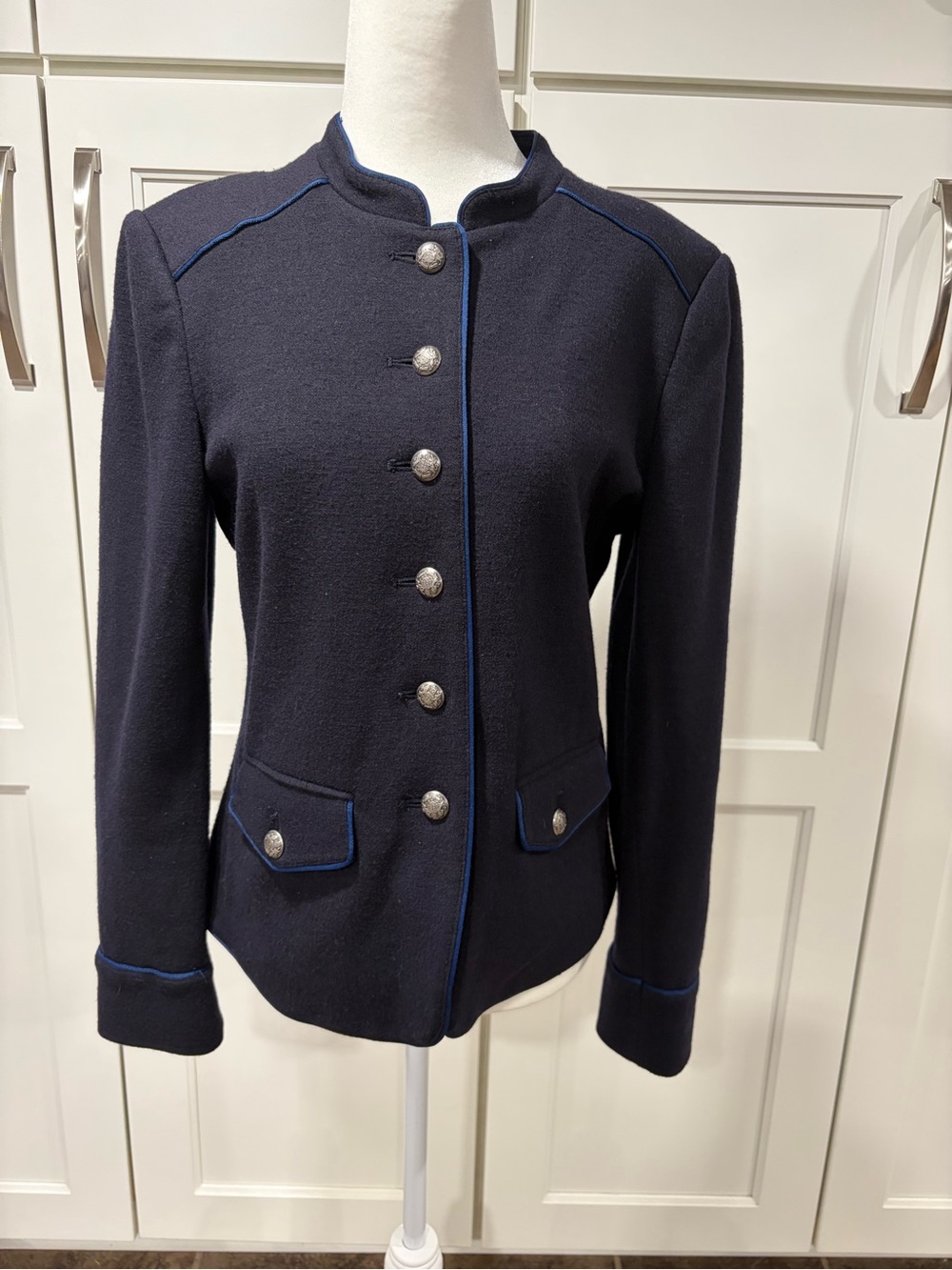 J. Crew Navy Military-Style Blazer with Blue Piping